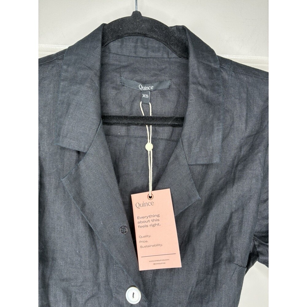 Quince NWT 100% European Linen Button Front Midi Dress Black Size XS - Picture 5 of 10